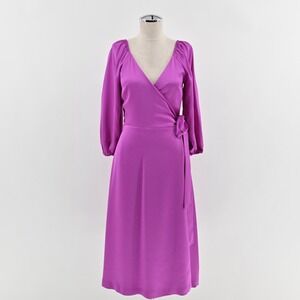 Ann Taylor Purple Wrap Midi Dress Size 0P Romantic‎ Wedding Guest Lilac Feminine